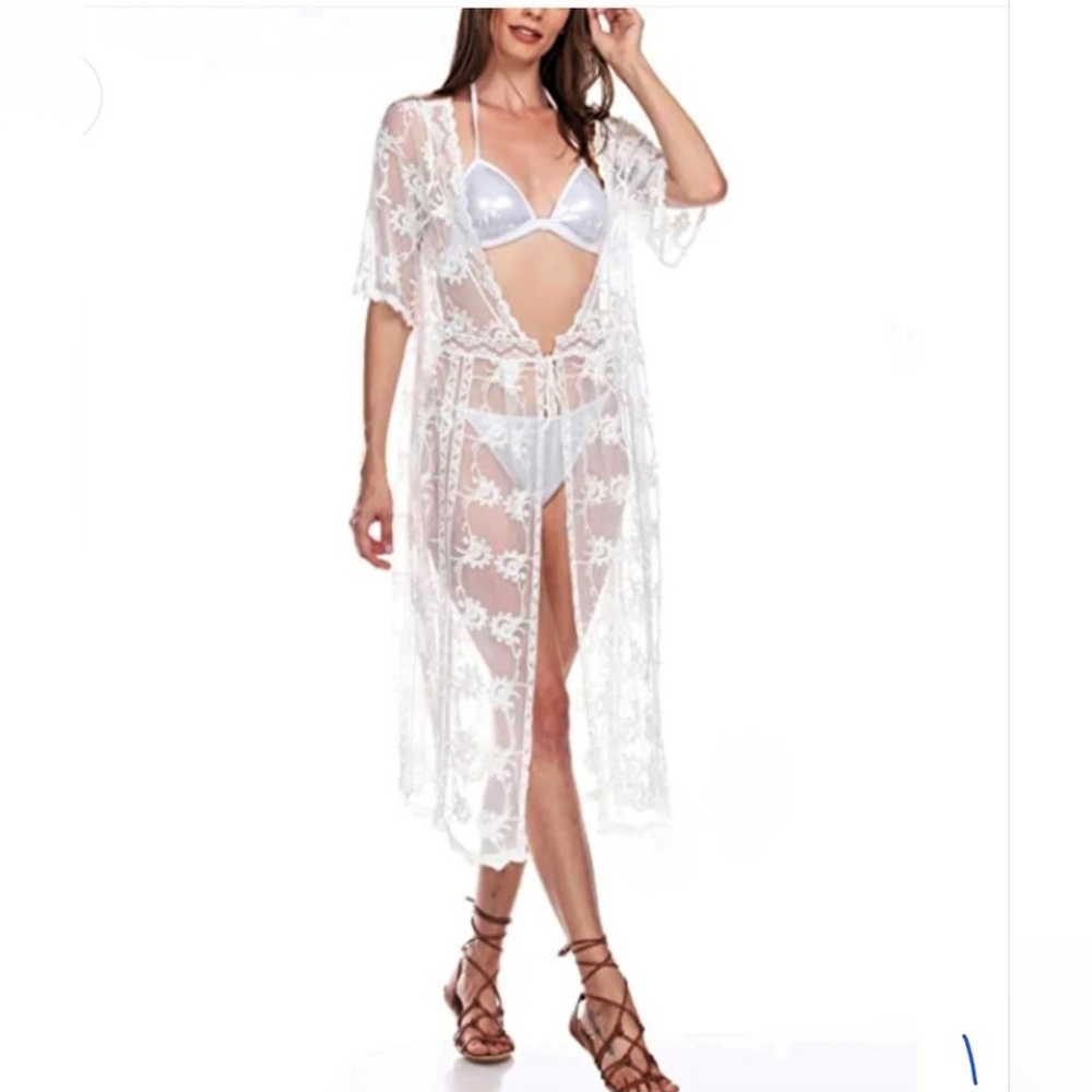 Club Moda White Sheer Lace Kimono